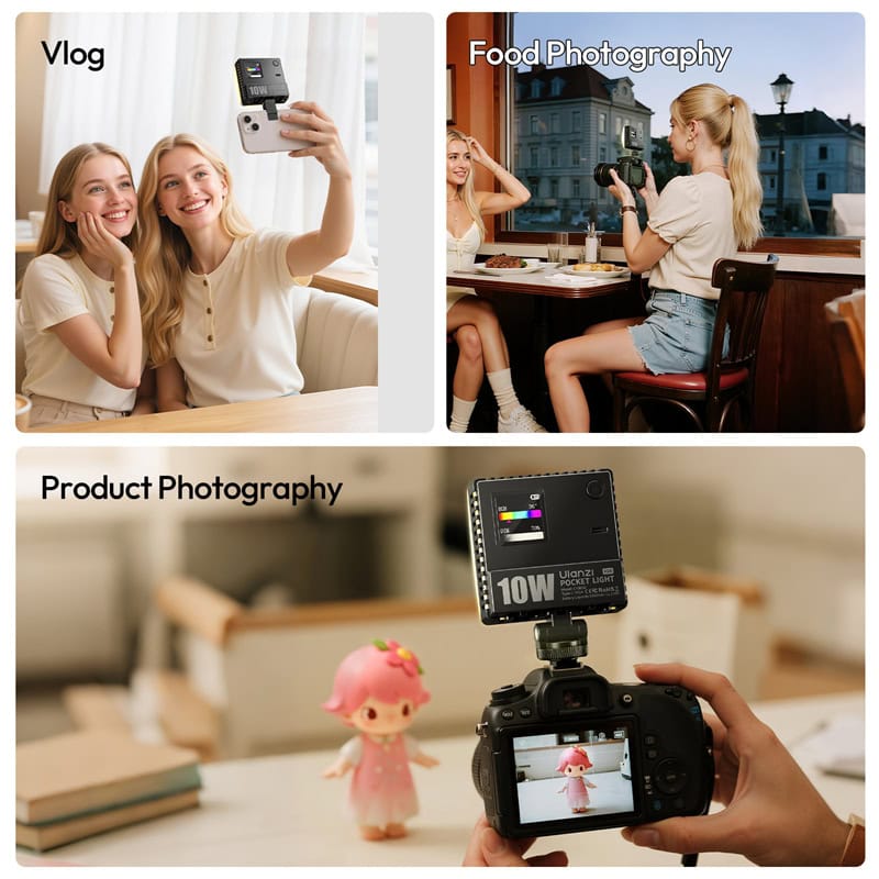 Versatile Ulanzi C10RGB 10W LED video light ideal for vlogging, food photography, and product shots. Enhance your visuals with adjustable colour and brightness for professional-quality content.