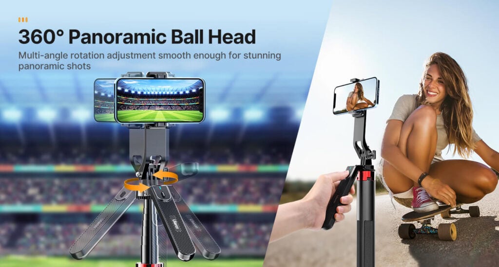 Ulanzi MA09 Bluetooth remote control selfie stick compatible with smartphones and action cameras, ideal for capturing selfies and videos with ease.