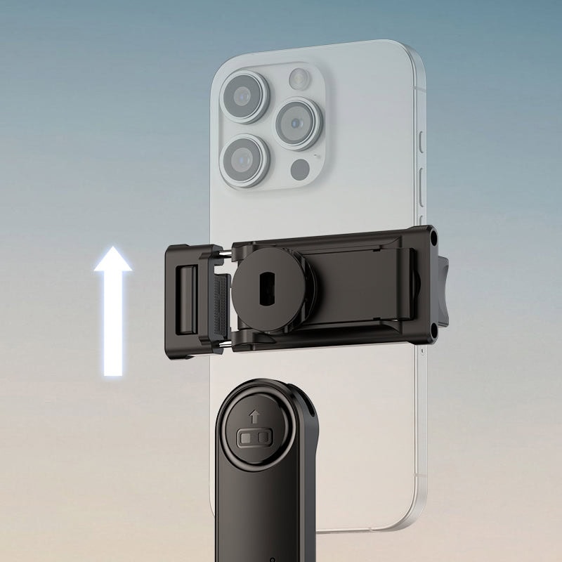 Tracking selfie stick for smartphones with tripod functionality.